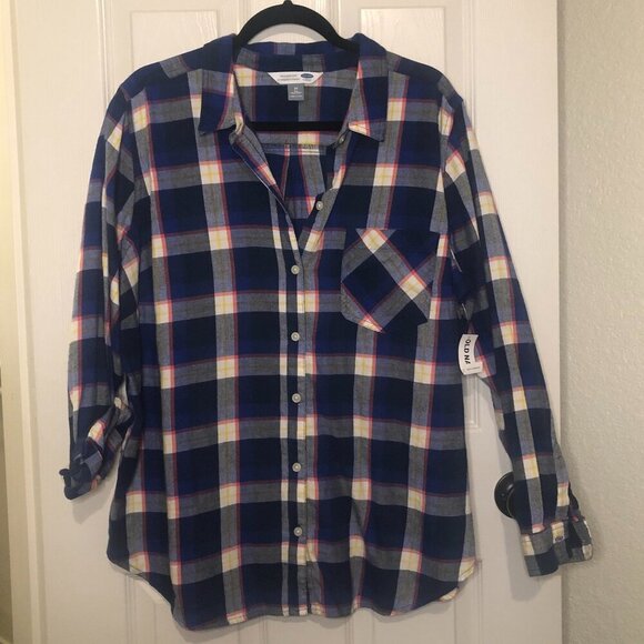 Old Navy BNWT Classic Plaid relaxed fit flannel with long, roll sleeves 2X - Picture 1 of 6